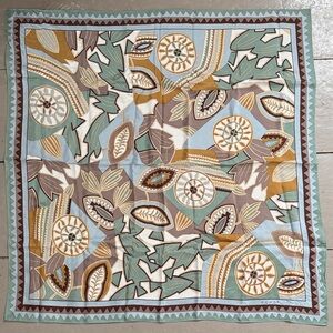 ECHO Vintage 31” Square Abstract Nature Print Scarf in Soft Earth Tones EUC